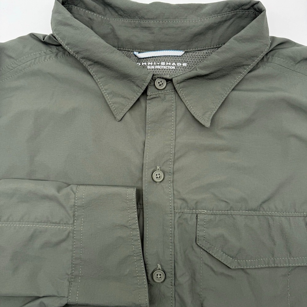 Columbia Omni-Shade Men's Long Sleeve Fishing XL Green‎ Sun Protection Nylon